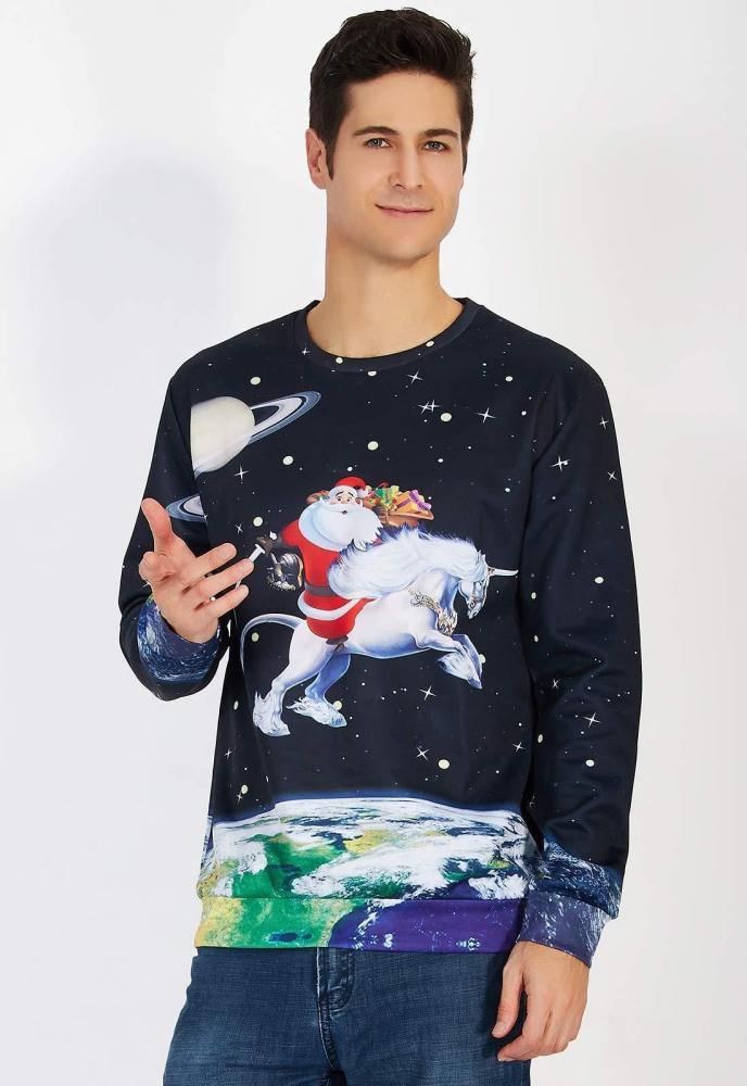 Funny Santa Riding In Galaxy Space Shirt Ugly Christmas Sweater