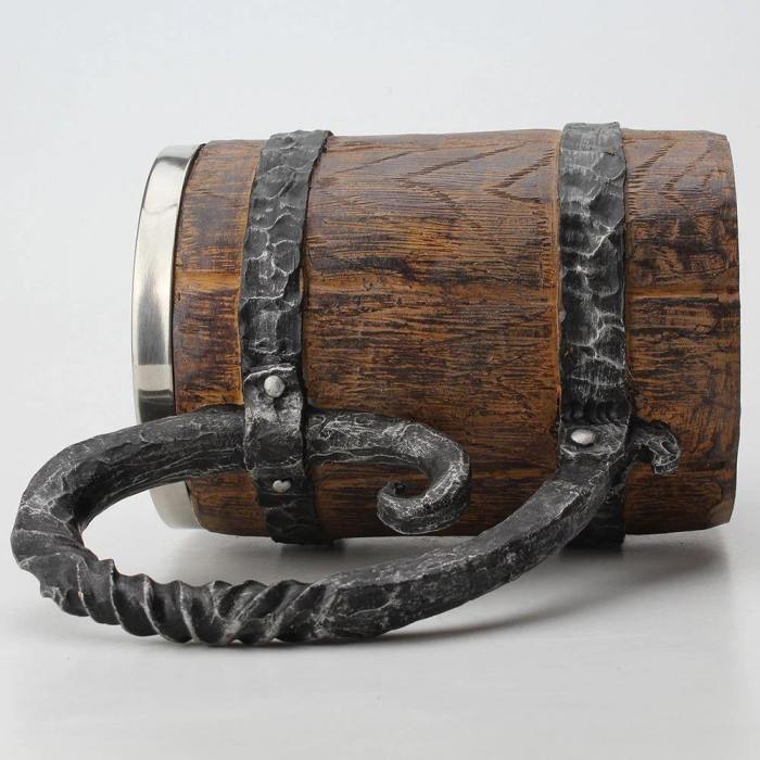 Viking Wooden Barrel Stainless Steel Resin Mug