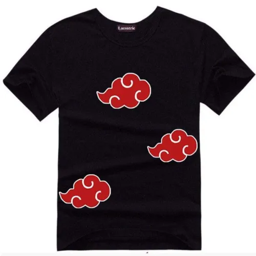 Fashion Anime NARUTO Akatsuki T Shirt Thin Short Sleeve Cotton Lover Casual Black T-shirt Cosplay Costume O-Neck
