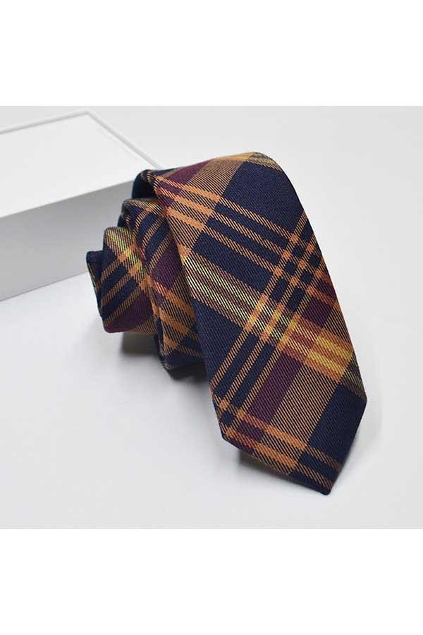 Men'S Skinny Tie Casual Jacquard Cotton Plaid Necktie