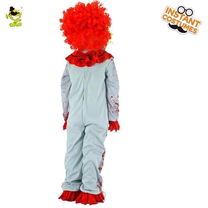 Boys Evil Clown Costumes Halloween Masquerade Party Bloody Buffon Role Play Outfit   Children Grim Killer Disguise Party Sets