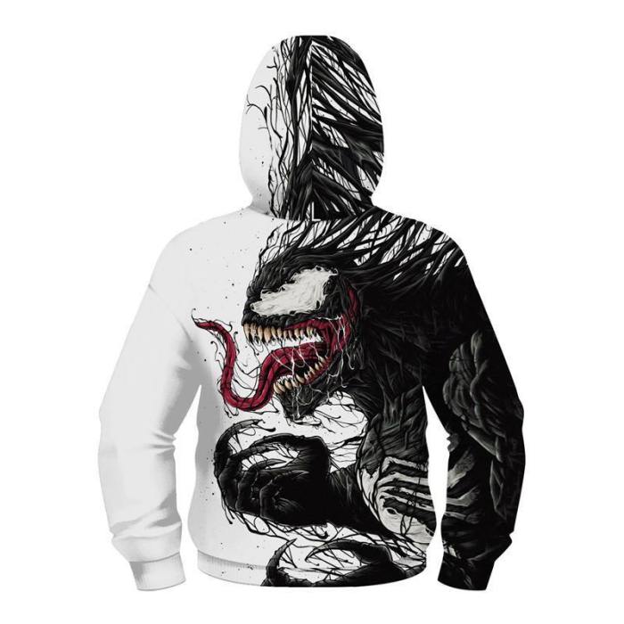 Long Sleeve Venom Print Full Zip Hoodie For Kids