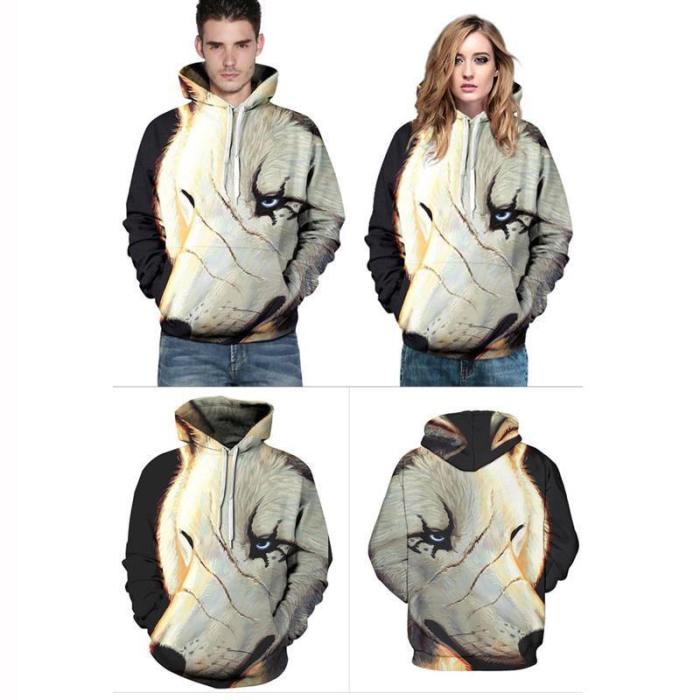 One-Eyed Wolf Hoodies 3D Pattern Pullover Sweatshirt
