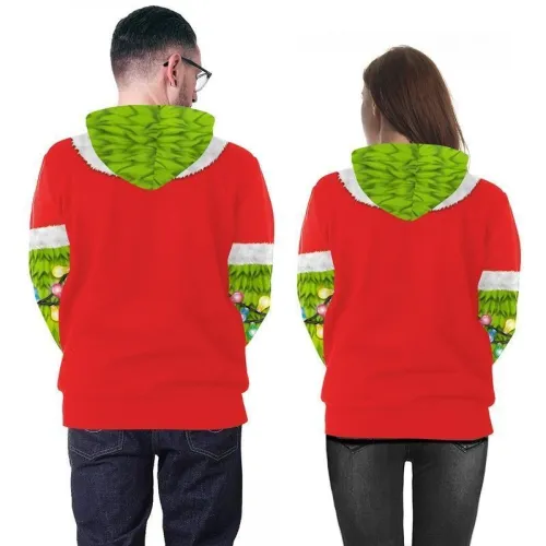 Mens Red Hoodies 3D Graphic Printed The Grinch Movie Pullover