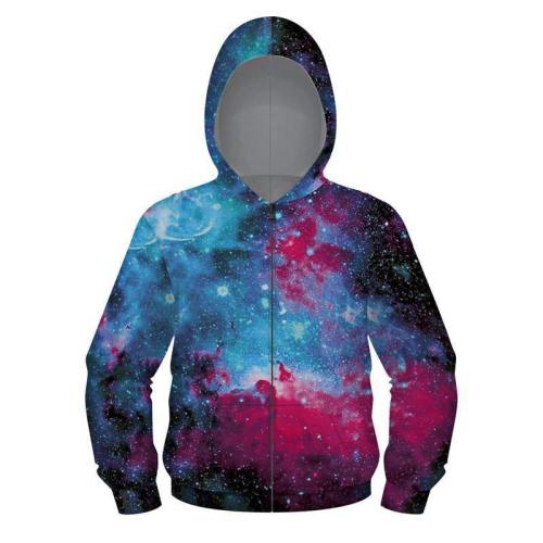 Unisex Kids Full-Zip Hoodie 3D Galaxy Hooded Sweatshirt
