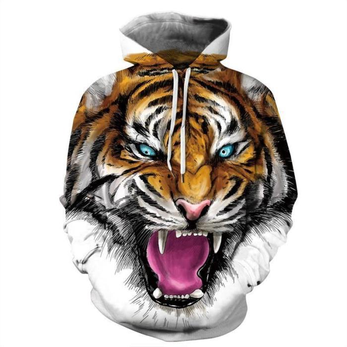 Mens Hoodies 3D Graphic Printed Ugly Tiger Pullover
