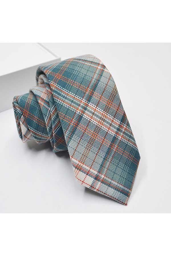 Men'S Skinny Tie Casual Jacquard Cotton Plaid Necktie