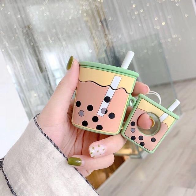 3D Boba Milk Bubble Tea Apple Airpods Protective Case Cover With Matching Key Ring