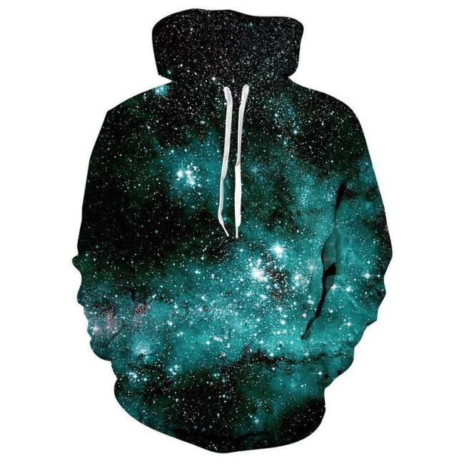 Mens Green Hoodies 3D Printing Starry Sky Printed Hoody