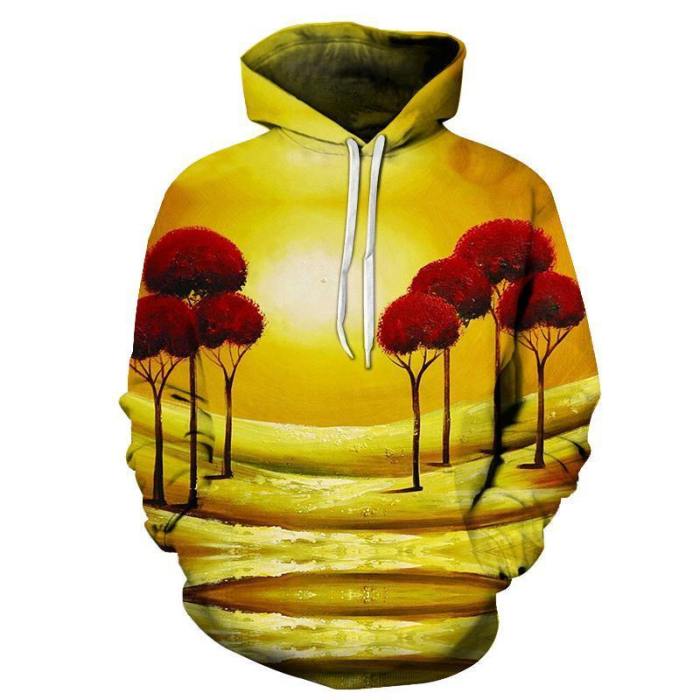 The Red Trees Oil Painting 3D - Sweatshirt, Hoodie, Pullover