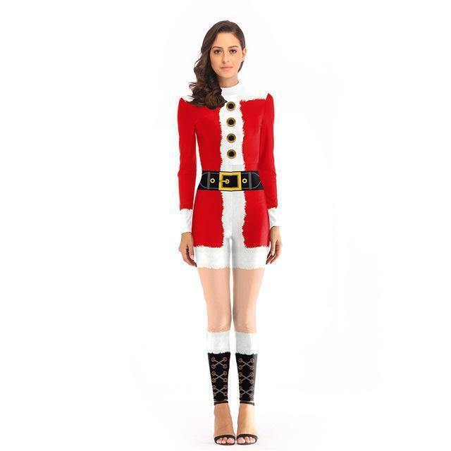 Christmas Costume Cosplay Women Santa Green Elf Stripe 3D Print Tights Jumpsuits Zentai Bodysuit Adult Merry Christmas