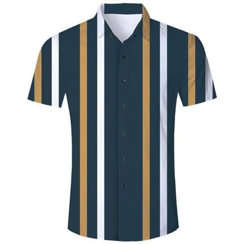 Men'S Hawaiian Short Sleeve Shirts Stripes Print