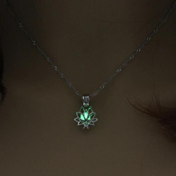 Elegant And Luminous Glow In The Dark Moon Lotus Necklace