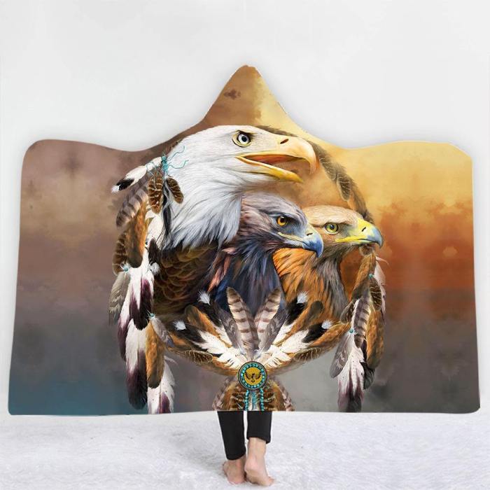 Spiritual Tribal Eagles Hooded Blanket