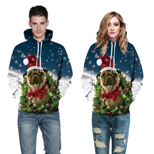 3D Print Hoodie - Cute Dog Christmas Pattern Pullover Hoodie  Css043