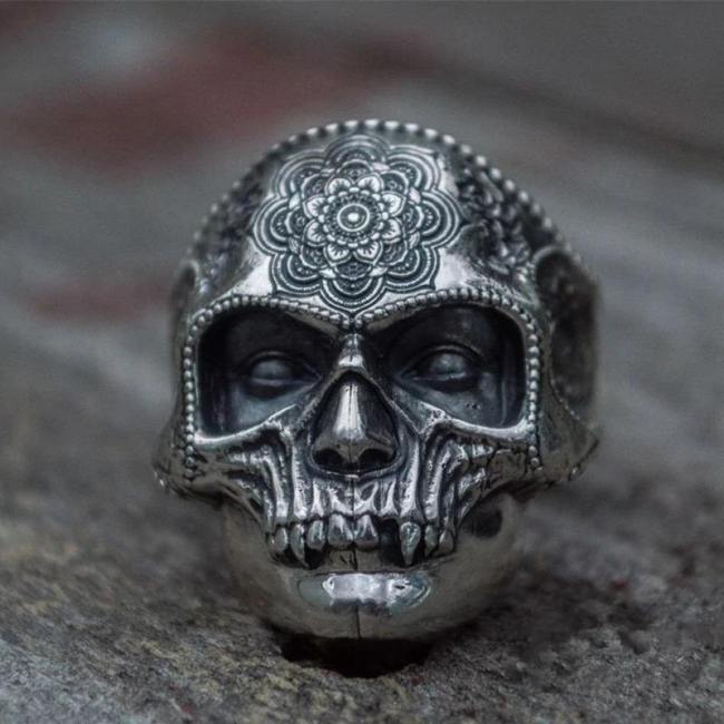 Stainless Steel Heavy Sugar Skull Ring