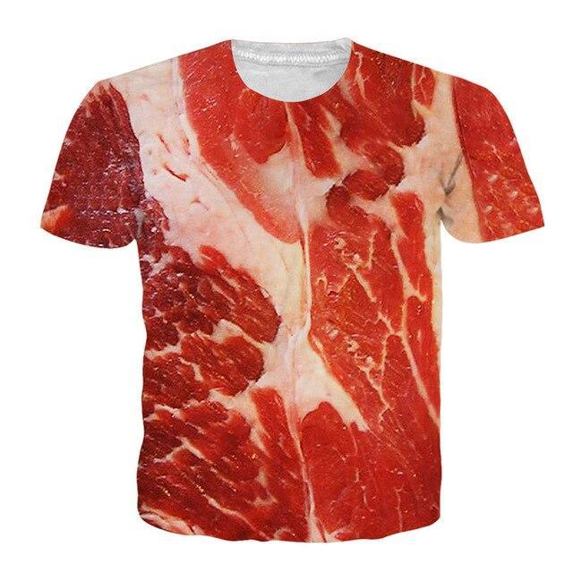 Mens T Shirt 3D Printing Beef Meat Printed Pattern
