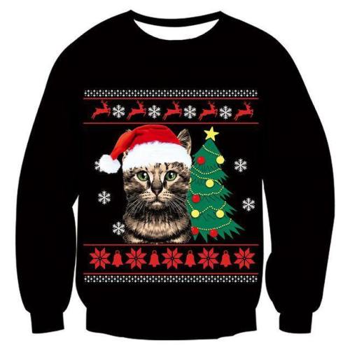 Mens Womens Funny Christmas Cat Sweater