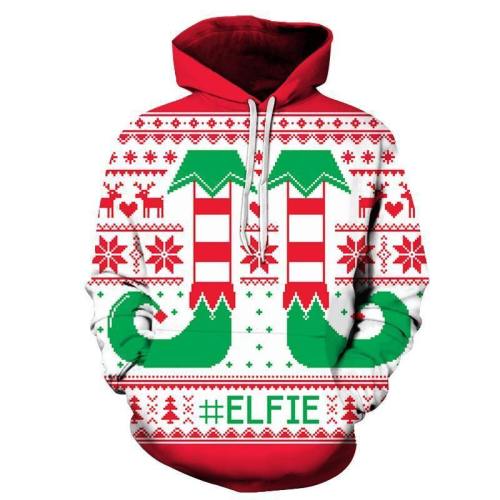 3D Christmas Elfie Hoodie - Sweatshirt, Hoodie, Pullover