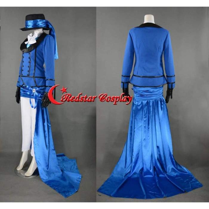 Black Butler Ciel Phantomhive Cosplay Costume With Blue Long Train Custom In Any Size