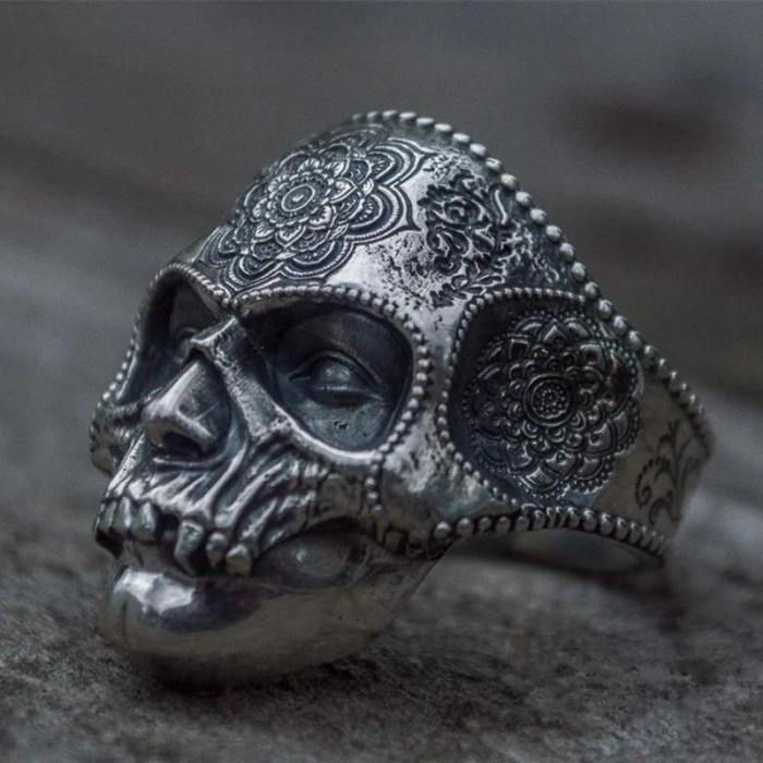 Stainless Steel Heavy Sugar Skull Ring