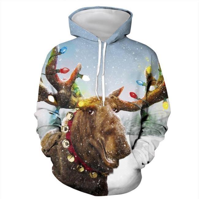 Mens Hoodies 3D Graphic Printed Christmas Rhinoceros Pullover Hoodie
