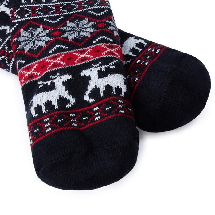Women Girls Xmas Black Socks Winter Fleece Lining Snowflake Deer Christmas Slipper Socks
