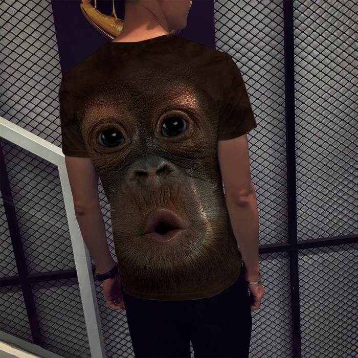 Mens T Shirt 3D Printing Cute Monkey Printed Tee
