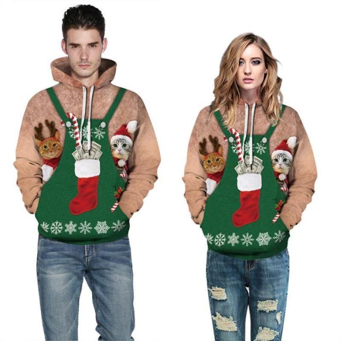 Mens Hoodies 3D Graphic Printed Ugly Christmas Cat Dog Apron Decoration Pullover