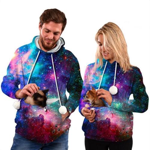 Mens Womens Hoodies Galaxy Pullover With Cat Dog Cuddle Pouch Bag