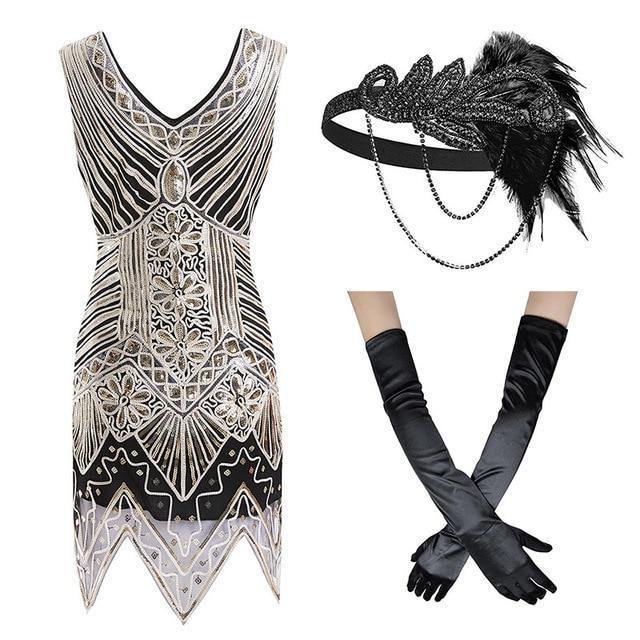 Gatsby Dress S Flapper Dress Roaring 20S Costume Fringe Sequin Beaded Gold Dress And Art Deco Accessories(S-Xxl)