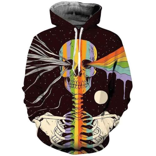 Mens Hoodies 3D Printed Rainbow Skull Printing Hoodies