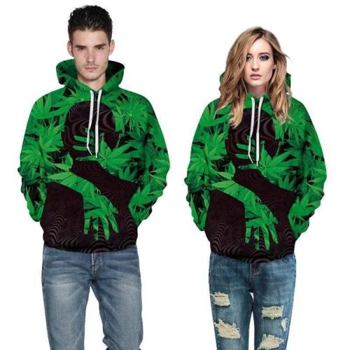 3D Print Hoodie - Green Weed Leaves  Pattern Pullover Hoodie
