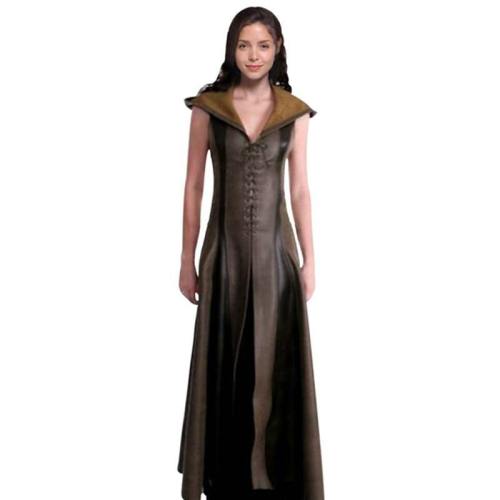 Women Fashion Sexy Slim Lace Up Leather Medieval Ranger Long Dress Adult Coats Cosplay Disfraz Mujer Costume Halloween
