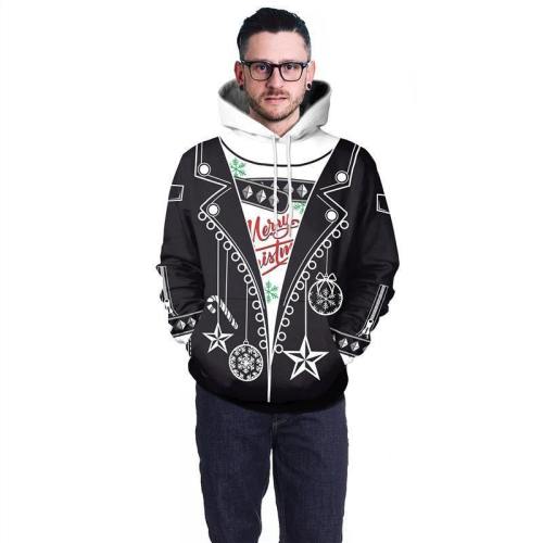 Mens Black Hoodies 3D Graphic Printed Merry Christmas Pullover