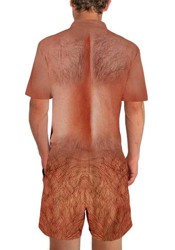 Mens Rompers Hairy Chest Printing Jumpsuit