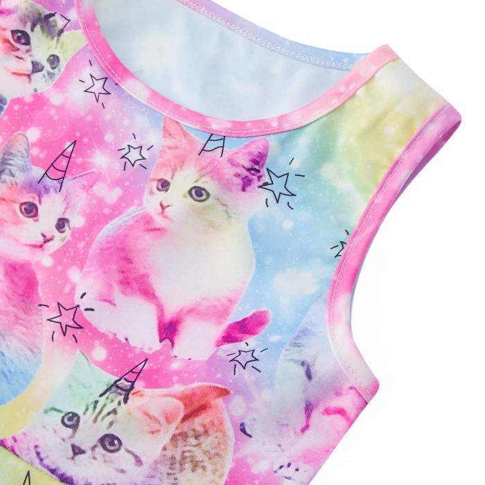 Little Girls Novelty Cats Printed Dress