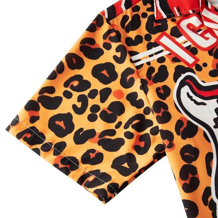 Men'S Hawaiian Shirts Tiger Leopard Printing