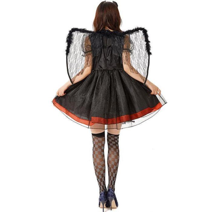 Halloween Fallen Black Angel Cosplay Costume Winged Skirt