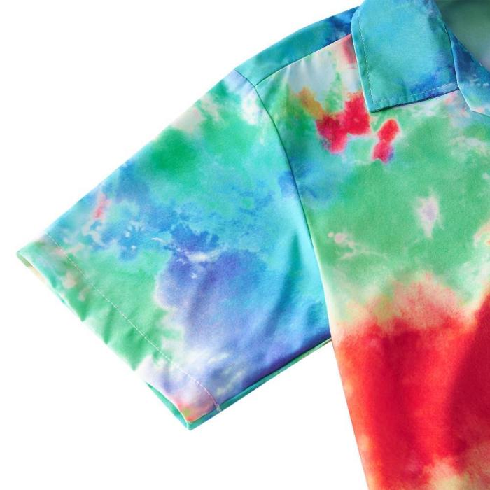 Men'S Hawaiian Shirt Colorful Tie Die Printing