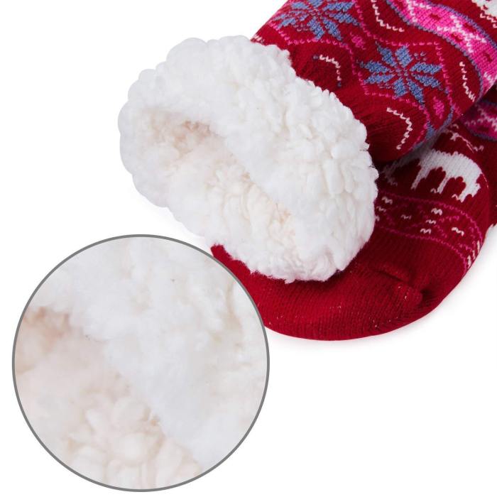 Women'S Xmas Slipper Socks Winter Super Soft Warm Cozy Fuzzy Snowflake Deer Fleece-Lined Christmas Gift With Grippers Socks