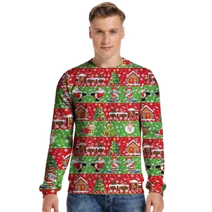 Mens Pullover Sweatshirt 3D Printed Merry Christmas Snowflake Long Sleeve Shirts