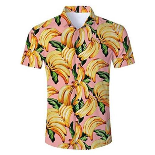 Men'S Hawaiian Shirt Pink Banana Print