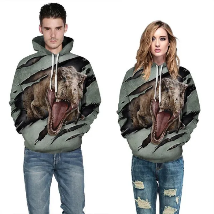 Mens Hoodies 3D Graphic Printed Ugly Dinosaur Pullover