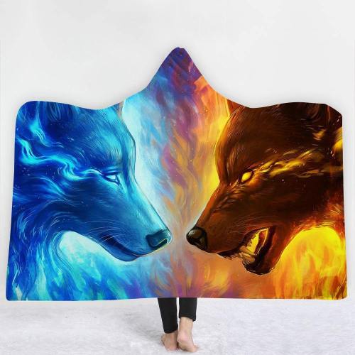 Ice And Fire 3D Wolves Hooded Blanket