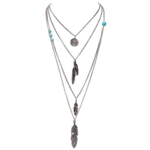 Bohemian Multi-Layer Feathers And Charms Necklace