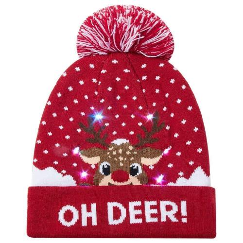 Oh Deer Christmas Led Knitted Cuff Hat Flashing Light Up Knitted Beanie Hats For Mens Womens
