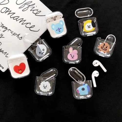 Cute Cartoon Character Icon Bts Bt21 Transparent Apple Airpods Protective Case Cover