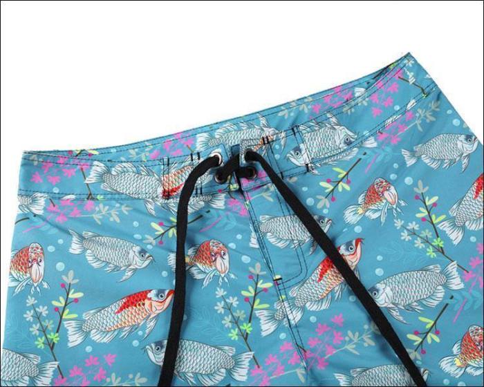 Men'S Beach Board Shorts Fish Pattern Blue Swimming Pants