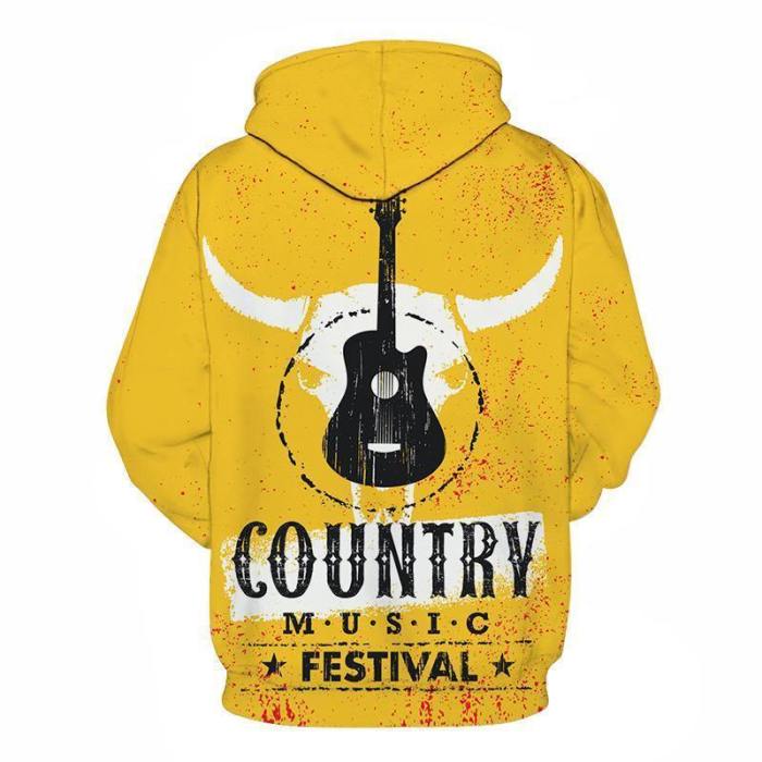 Bull Country Music Yellow 3D - Sweatshirt, Hoodie, Pullover